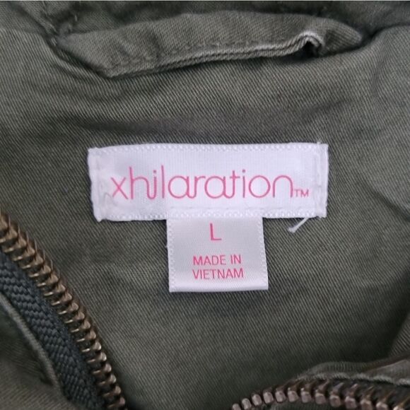 Xhilaration Junior Floral Embroidered Anorak Jacket Olive Utility Outdoor Size L - Picture 8 of 11
